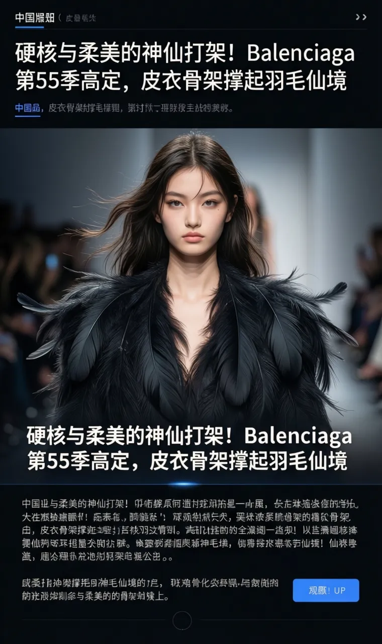 硬核与柔美的神仙打架！Balenciaga 第55季高定，皮衣骨架撑起羽毛仙境