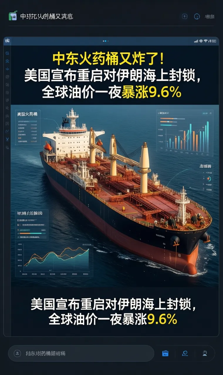 中东火药桶又炸了！美国宣布重启对伊朗海上封锁，全球油价一夜暴涨9.6%