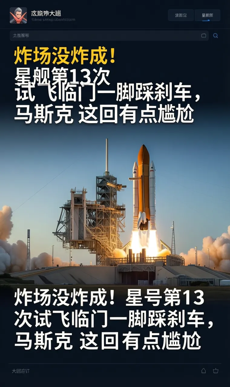 炸场没炸成！星舰第13次试飞临门一脚踩刹车，马斯克这回有点尴尬