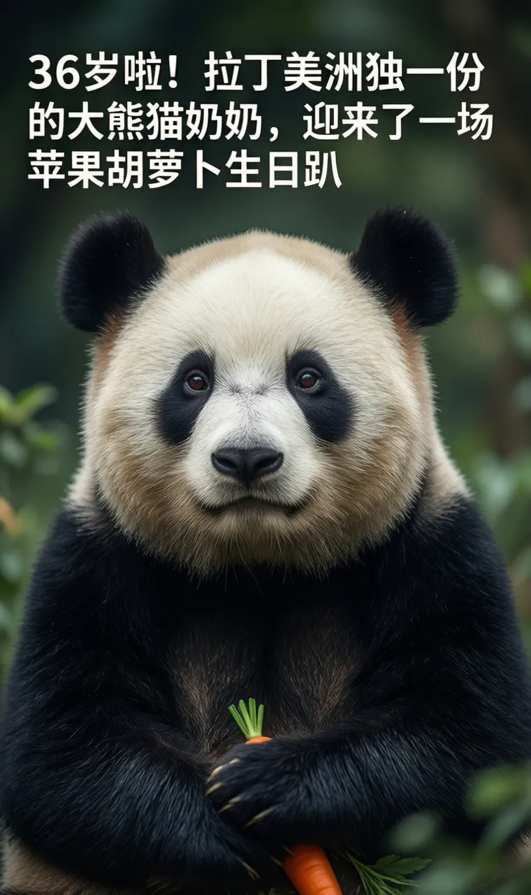 36岁啦！拉丁美洲独一份的大熊猫奶奶，迎来了一场苹果胡萝卜生日趴