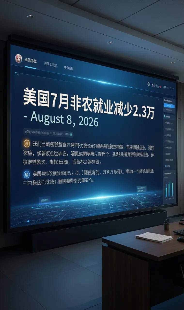 美国7月非农就业减少2.3万 - August 8, 2026