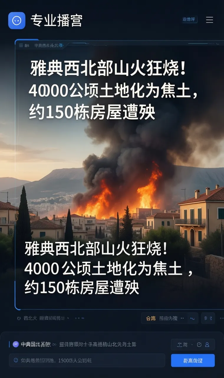雅典西北部山火狂烧！4000公顷土地化为焦土，约150栋房屋遭殃